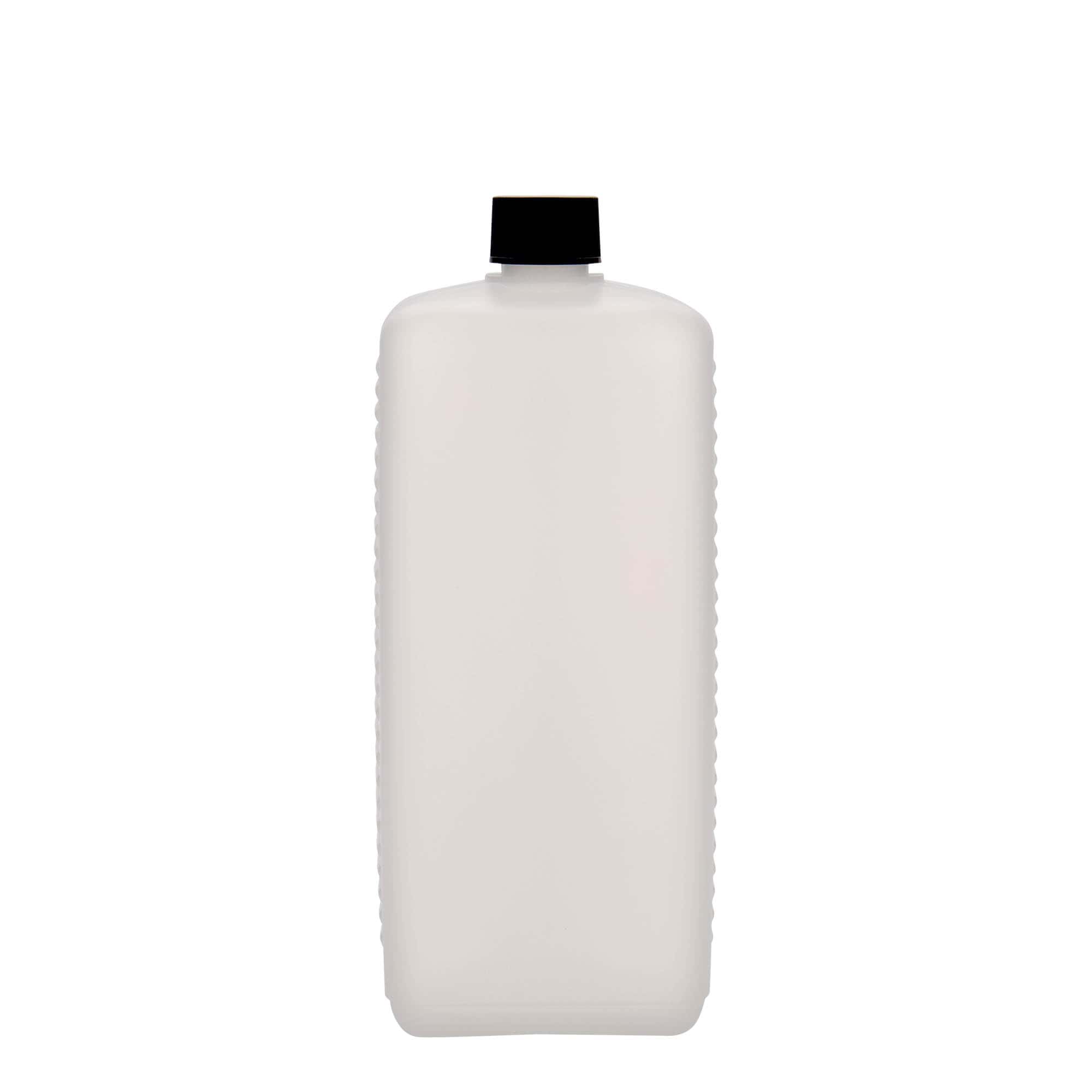 1.000 ml kannás palack, téglalap alakú, HDPE műanyag, természetes, nyílás: DIN 25 EPE