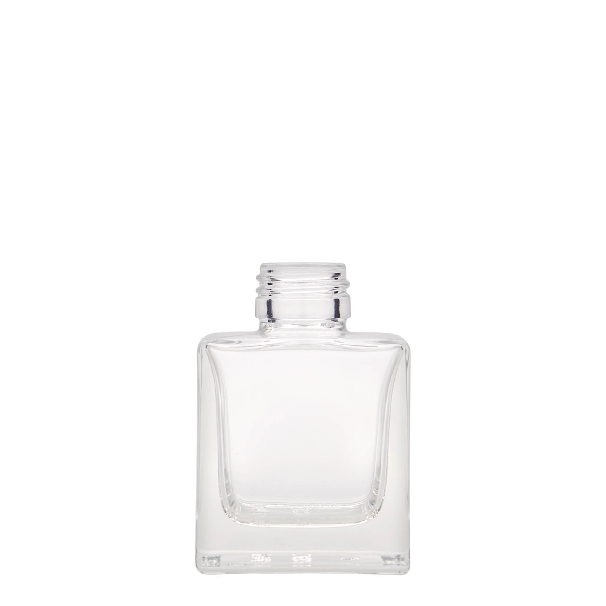 100 ml-es üvegpalack 'Cube', négyzet alakú, szájnyílás: PP 28