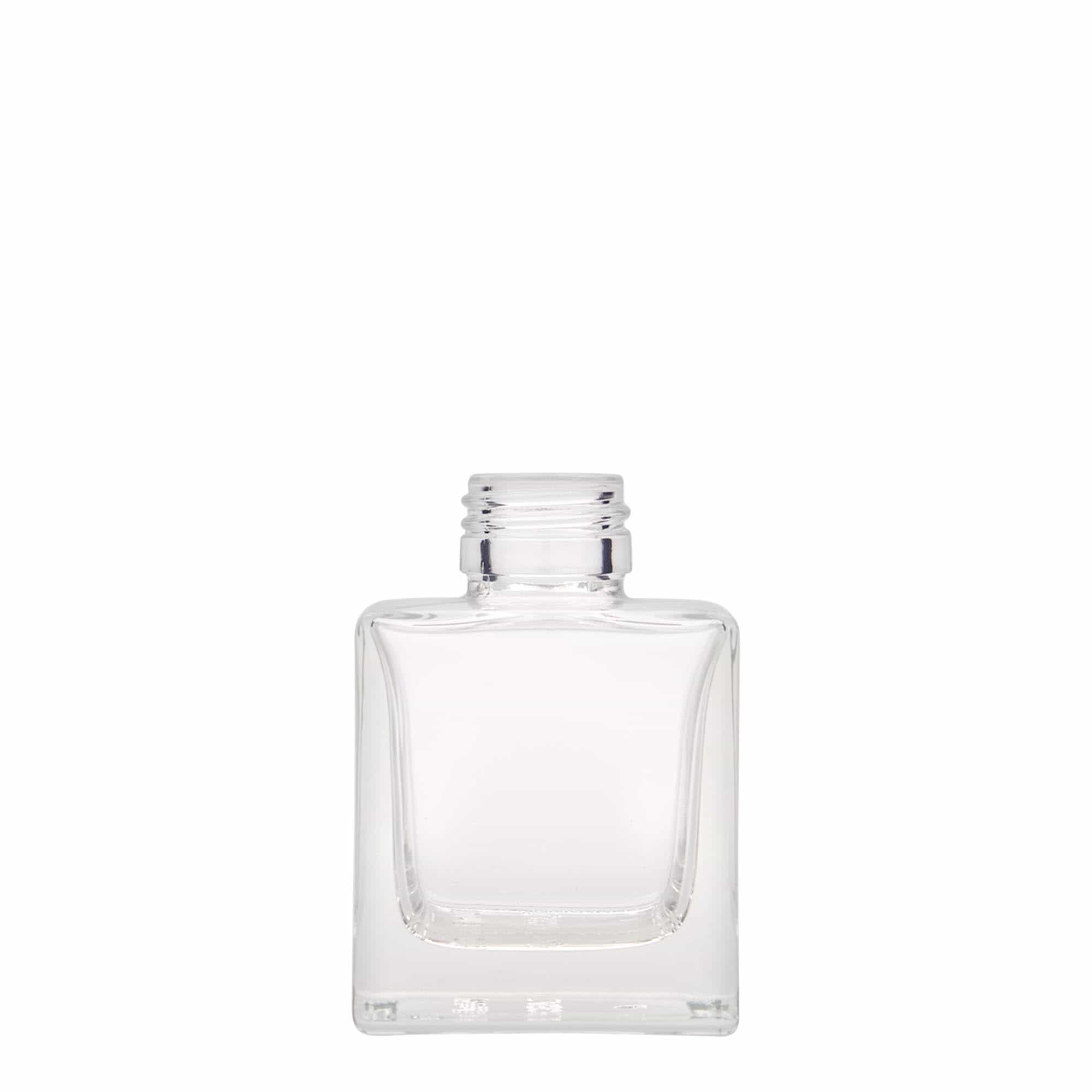 100 ml üveges palack 'Cube', négyzet alakú, nyílás: PP 28