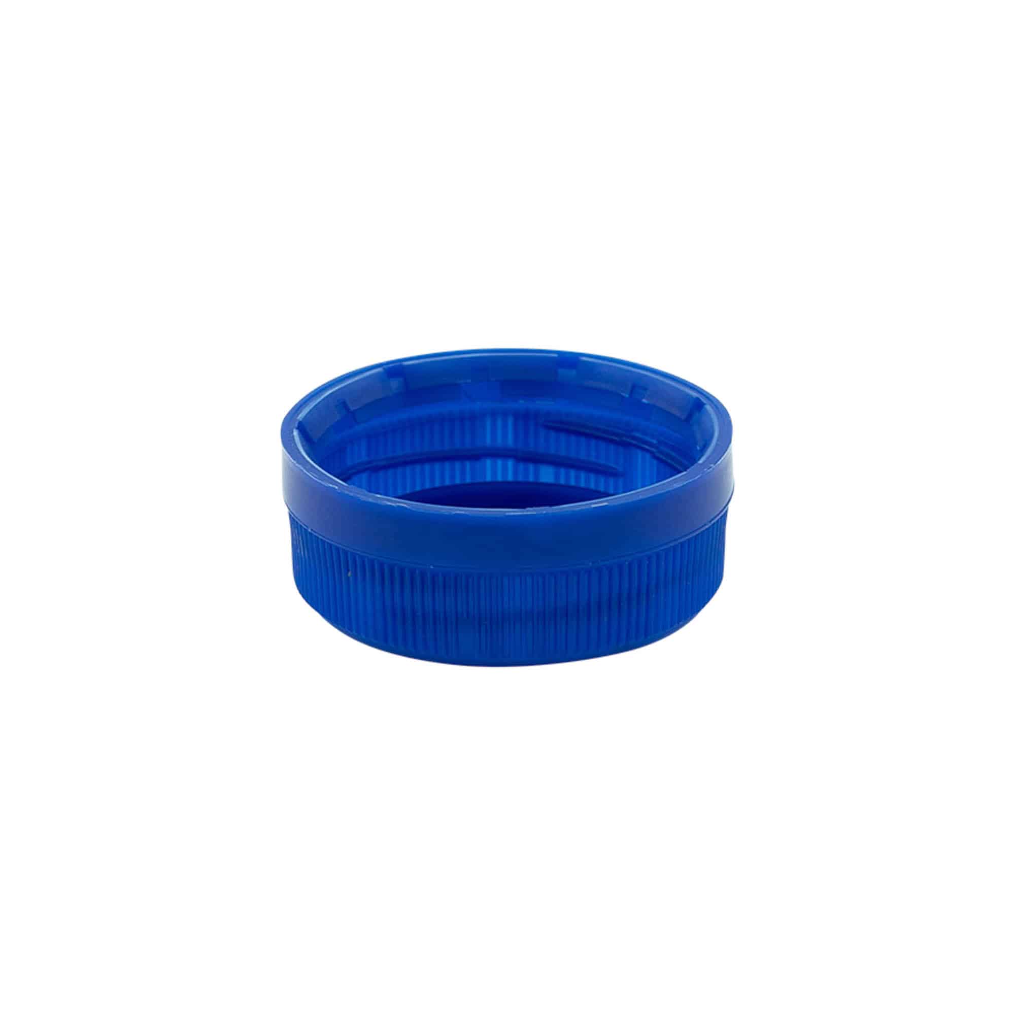 Csavaros kupak kettős menettel, PE-műanyag, kék, a következő szájnyíláshoz: PET 38 mm
