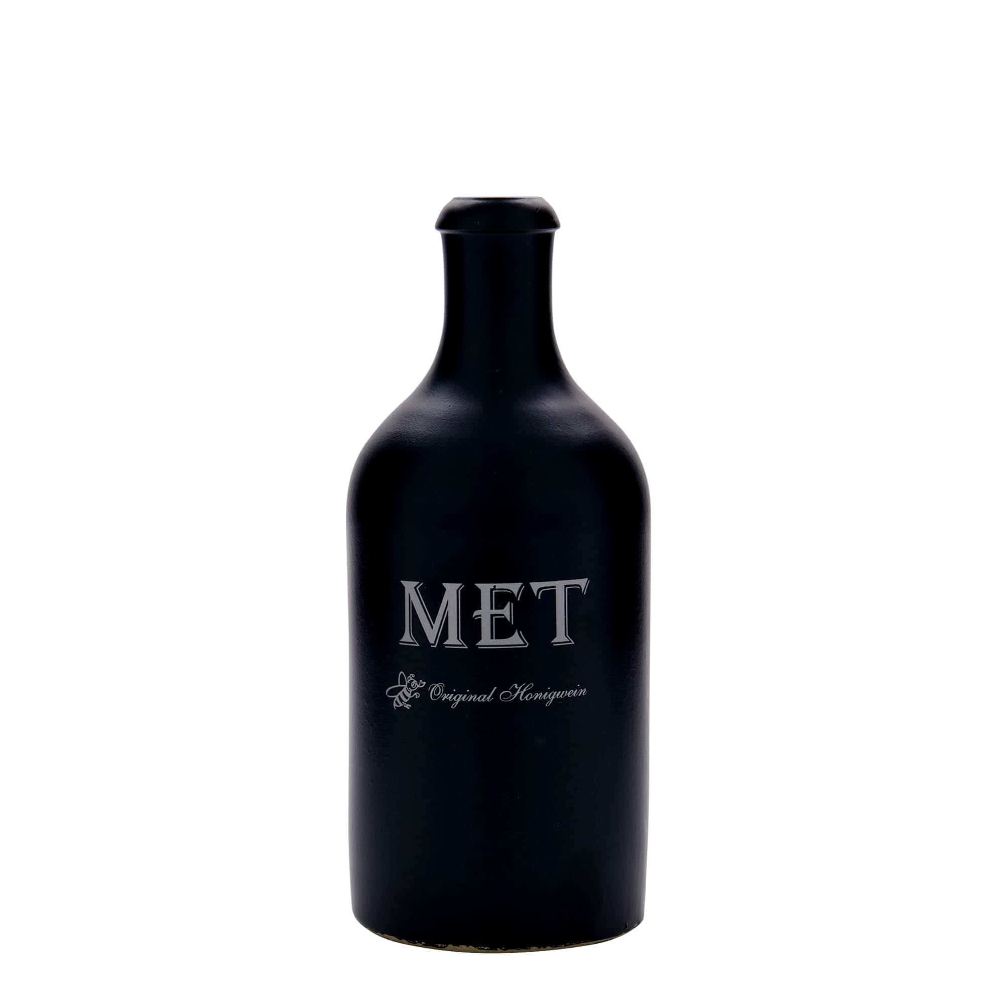 500 ml-es agyagkorsó, motívum: Met, kőagyag, fekete, szájnyílás: parafadugó 500 ml-es agyagkorsó, motívum: Met, kőagyag, fekete, szájnyílás: parafadugó