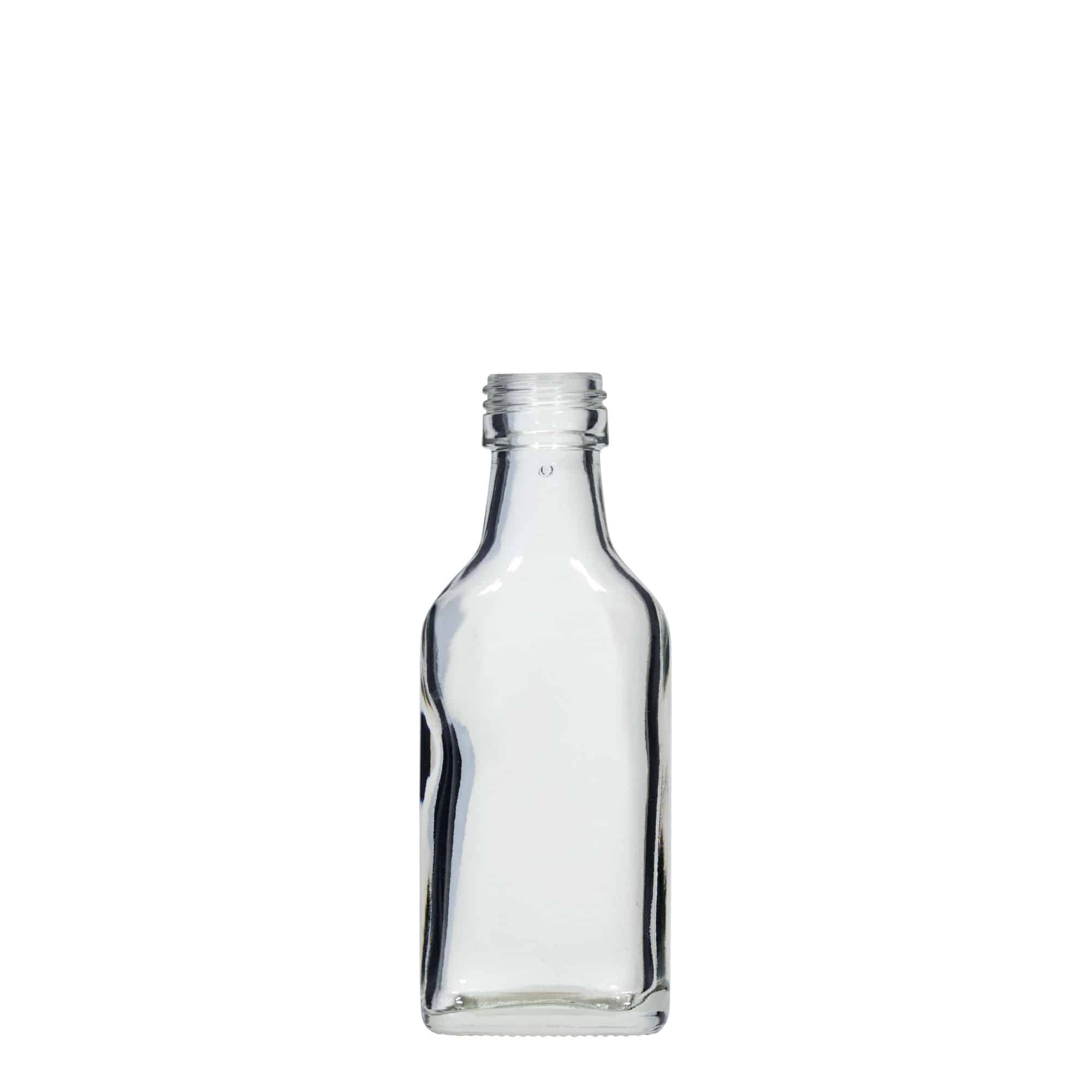 40 ml-es laposüveg, négyszögletű, szájnyílás: PP 22 40 ml-es laposüveg, négyszögletű, szájnyílás: PP 22
