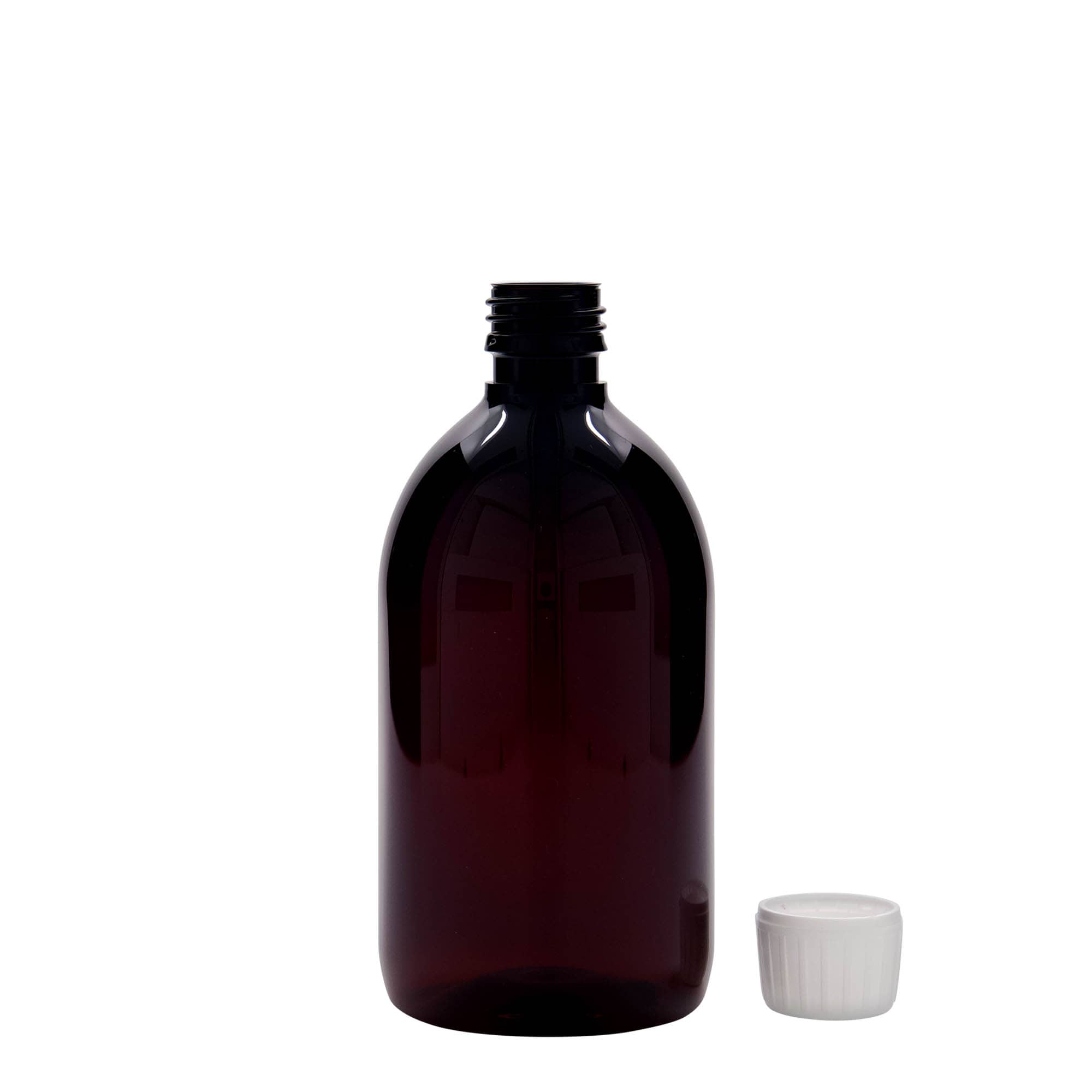 500 ml PET orvosi palack, barna, műanyag, nyak: PP 28