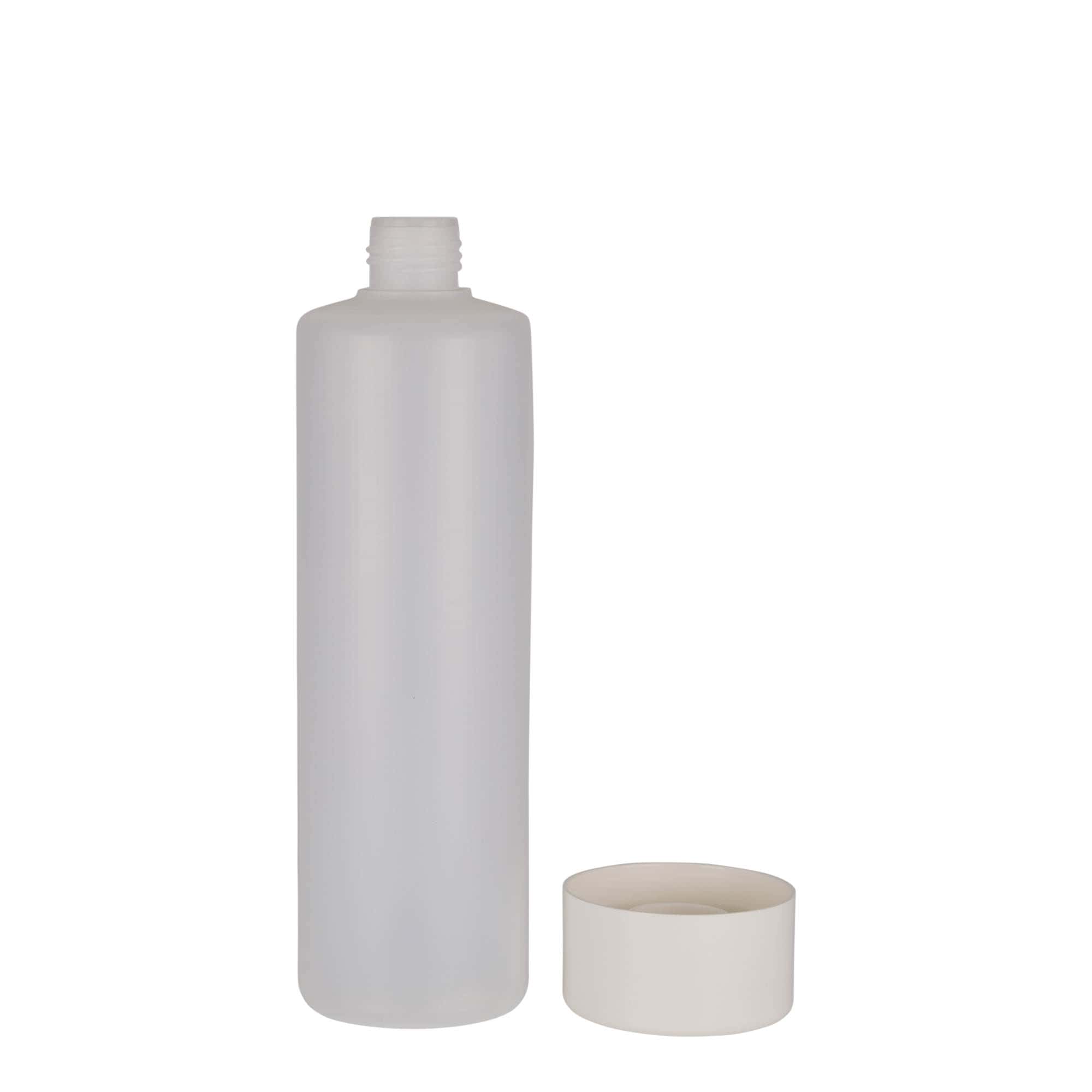 500 ml-es kerek palack, PE-műanyag, natúr, szájnyílás: csavaros kupak