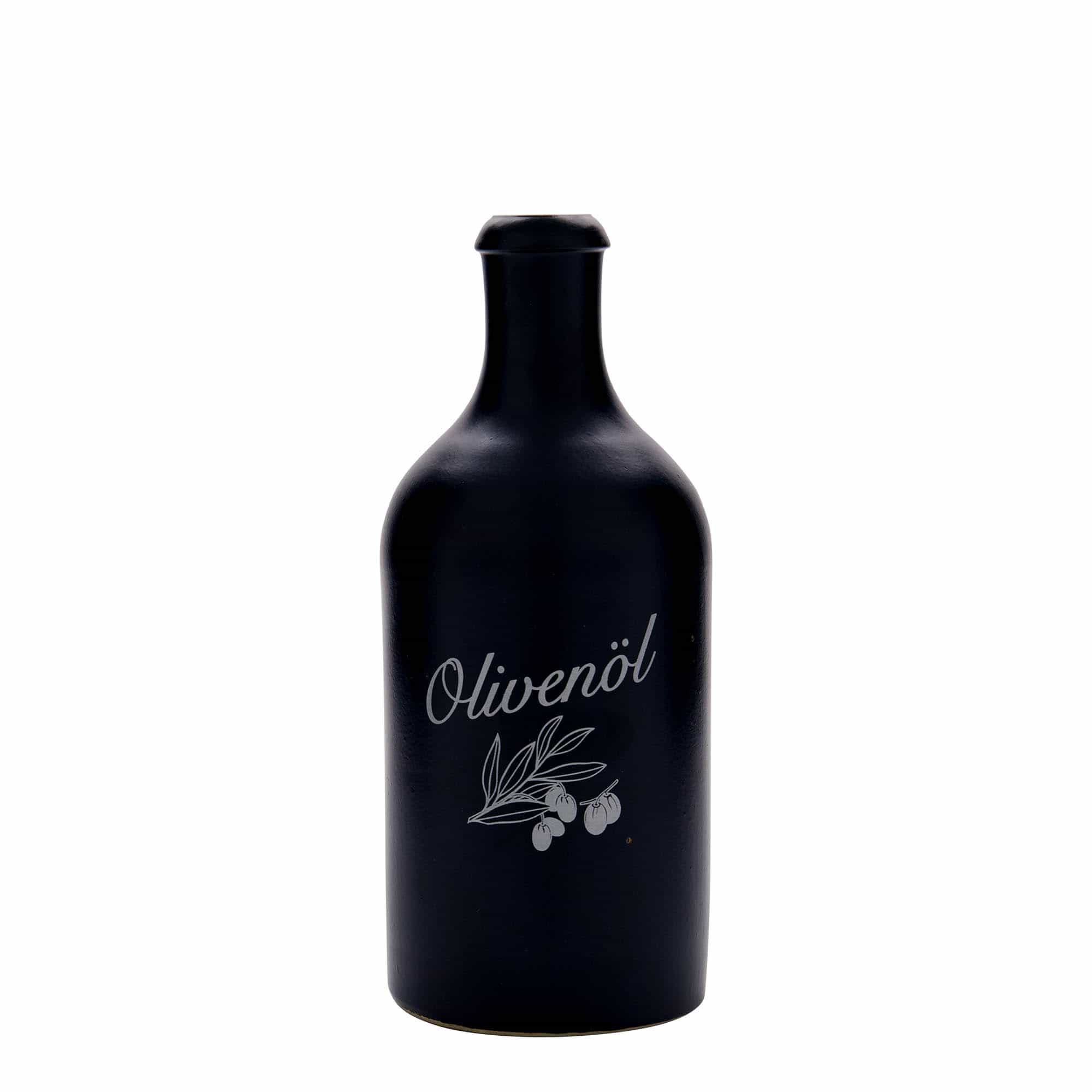 500 ml-es agyagkorsó, motívum: Olívaolaj, kőagyag, fekete, szájnyílás: parafadugó 500 ml-es agyagkorsó, motívum: Olívaolaj, kőagyag, fekete, szájnyílás: parafadugó