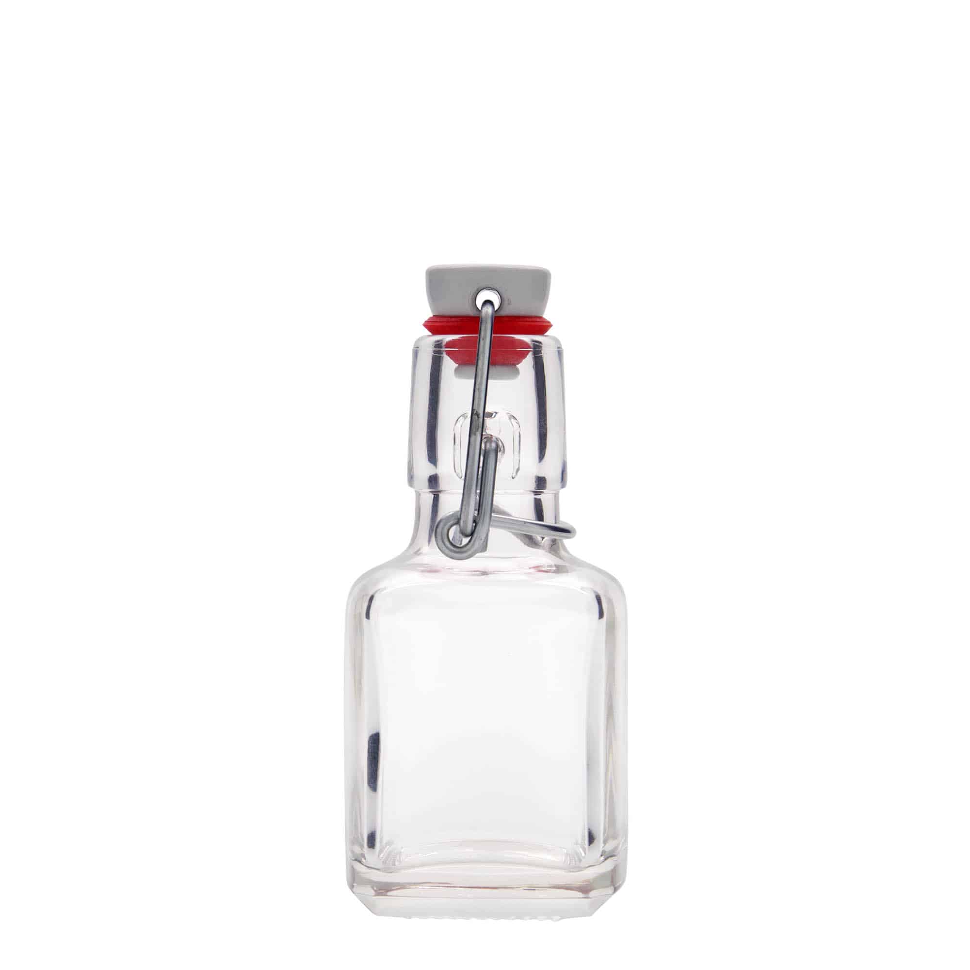 100 ml-es üvegpalack 'Kubica', négyzet alakú, szájnyílás: csatos zár