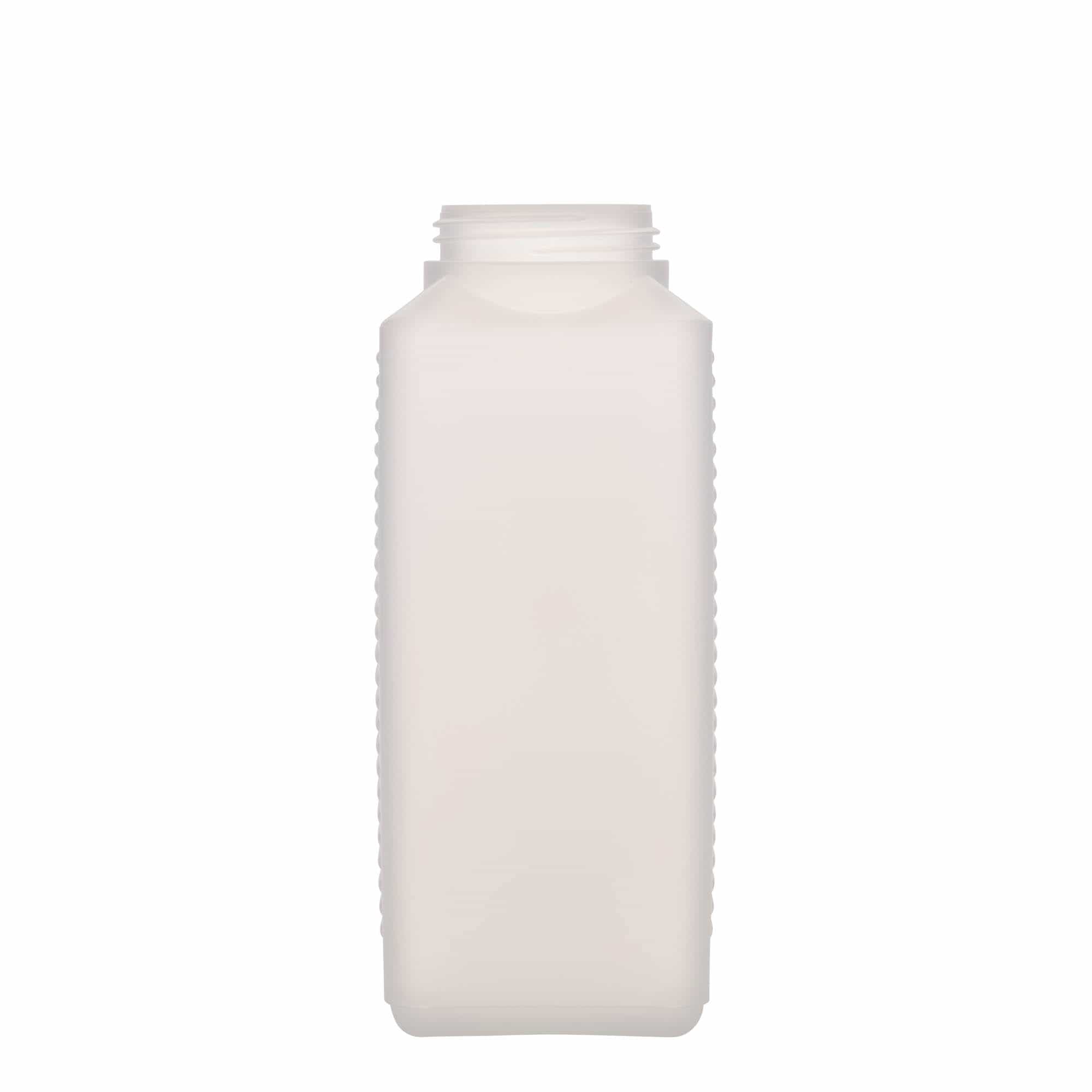 1.000 ml széles nyakú palack, téglalap alakú, HDPE műanyag, natúr, nyílás: DIN 60 EPE