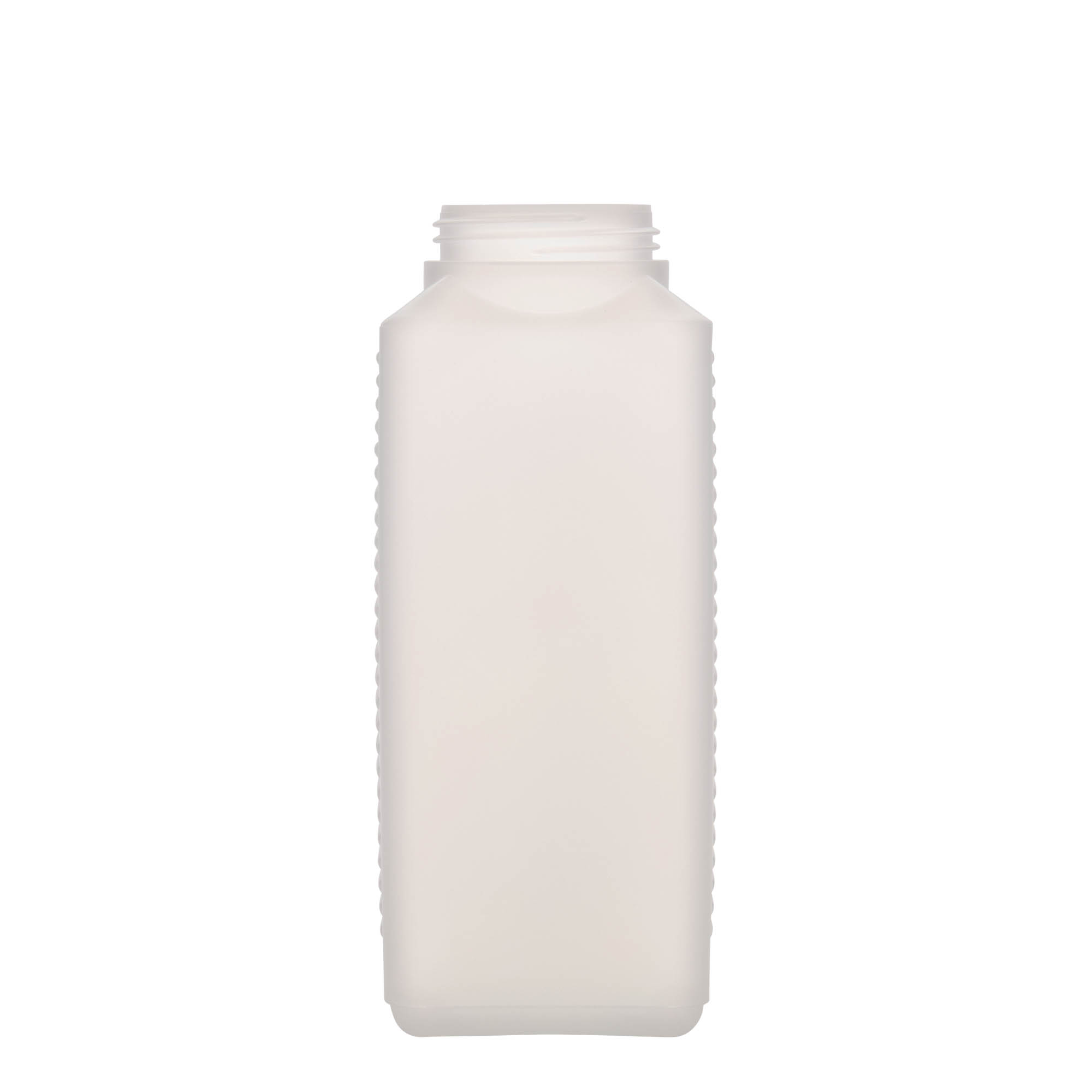 1.000 ml széles nyakú palack, téglalap alakú, HDPE műanyag, natúr, nyílás: DIN 60 EPE