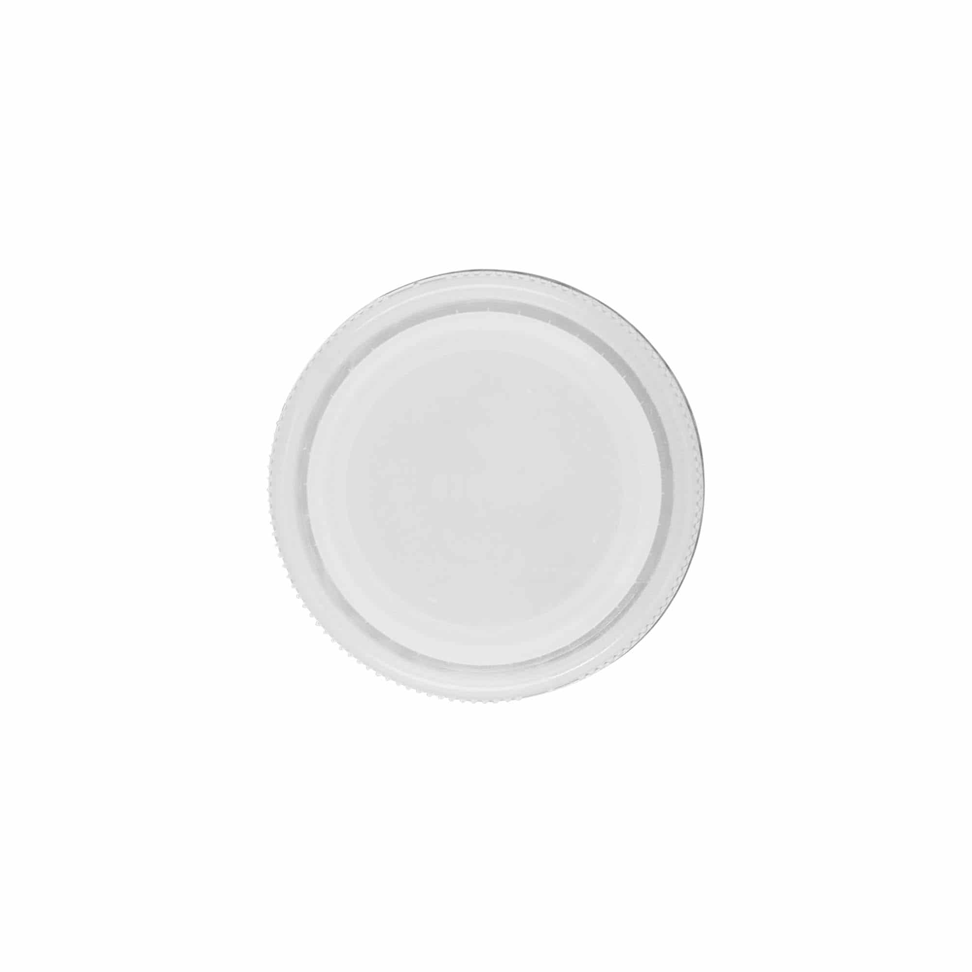 Csavaros kupak kettős menettel, PE-műanyag, fehér, a következő szájnyíláshoz: PET 38 mm