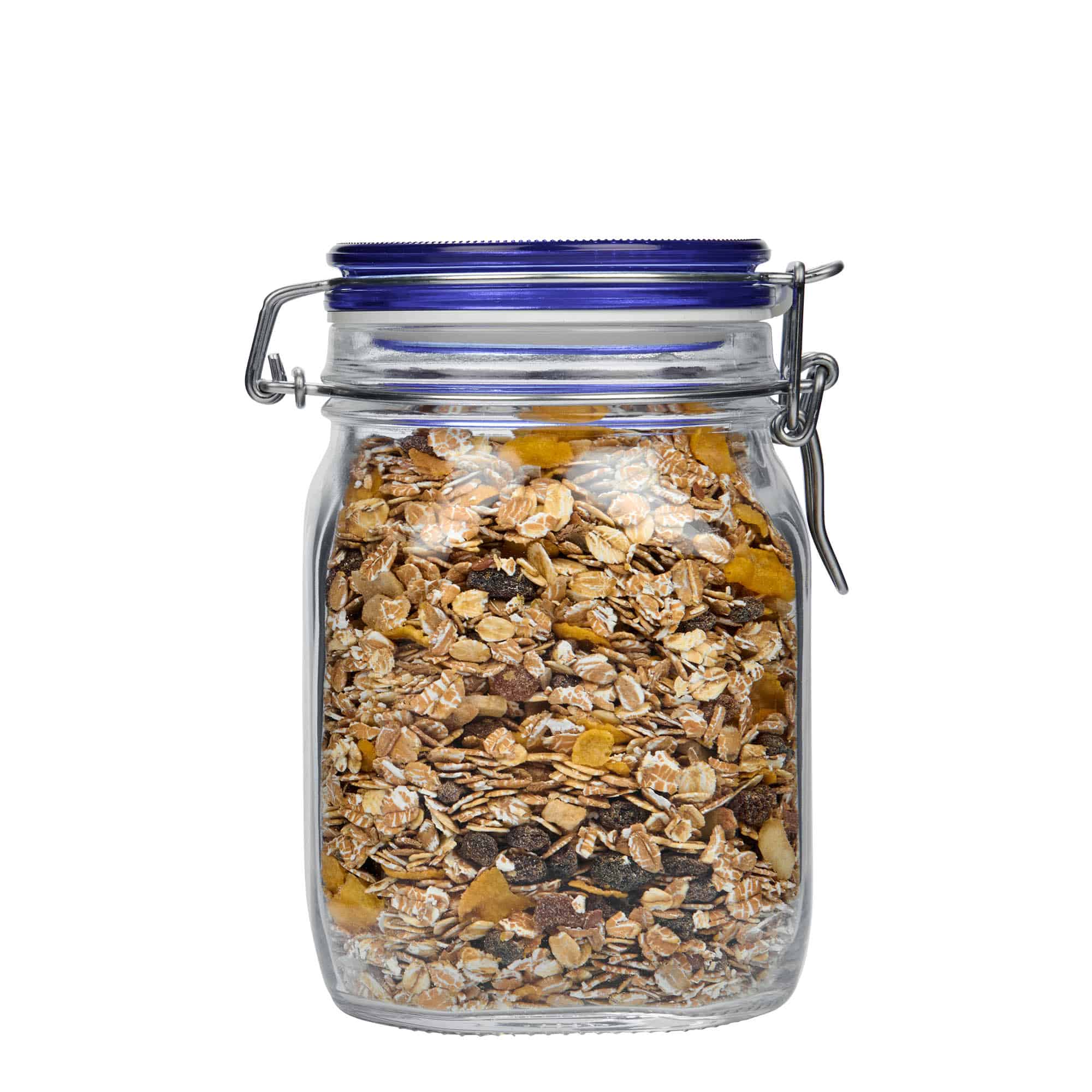 1.000 ml 'Fido' drótfüles üveg, kék tető, négyzet alakú, nyílás: drótfüles záróelem