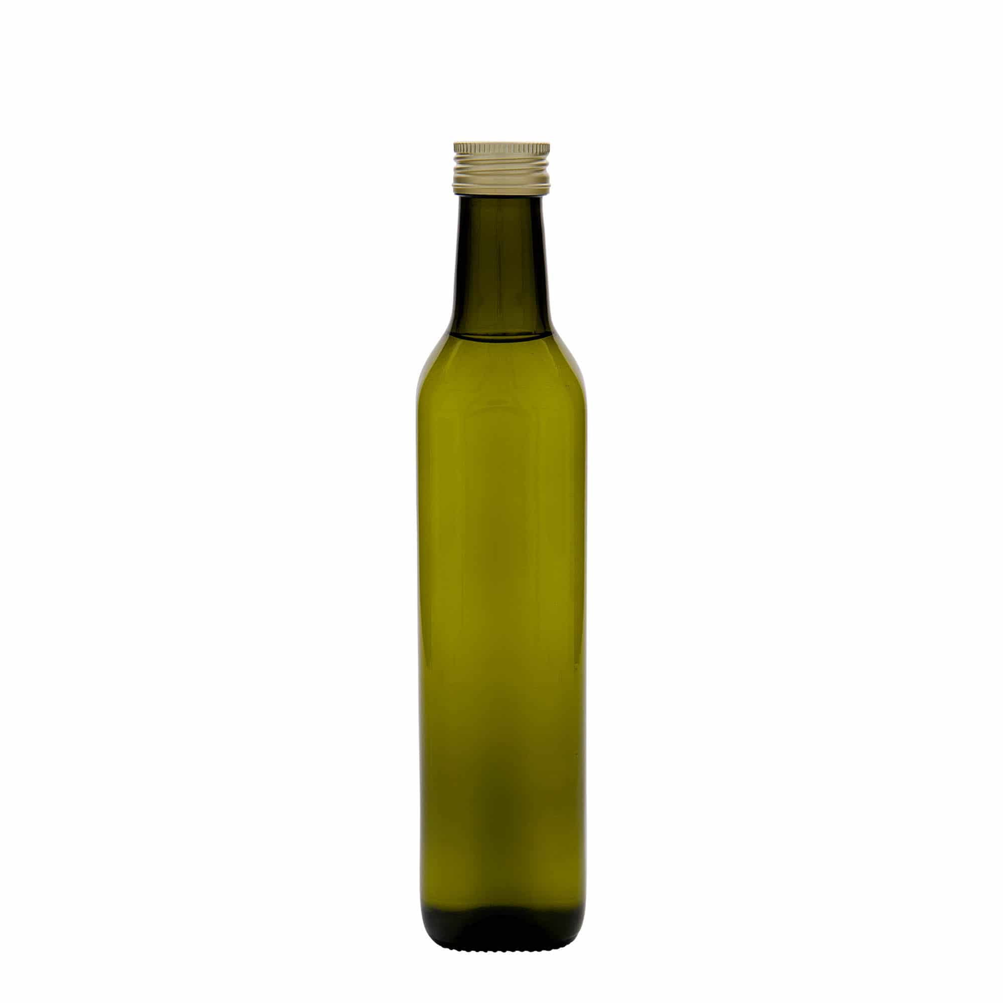 500 ml-es üvegpalack 'Marasca', négyzet alakú, antikzöld, szájnyílás: PP 31,5