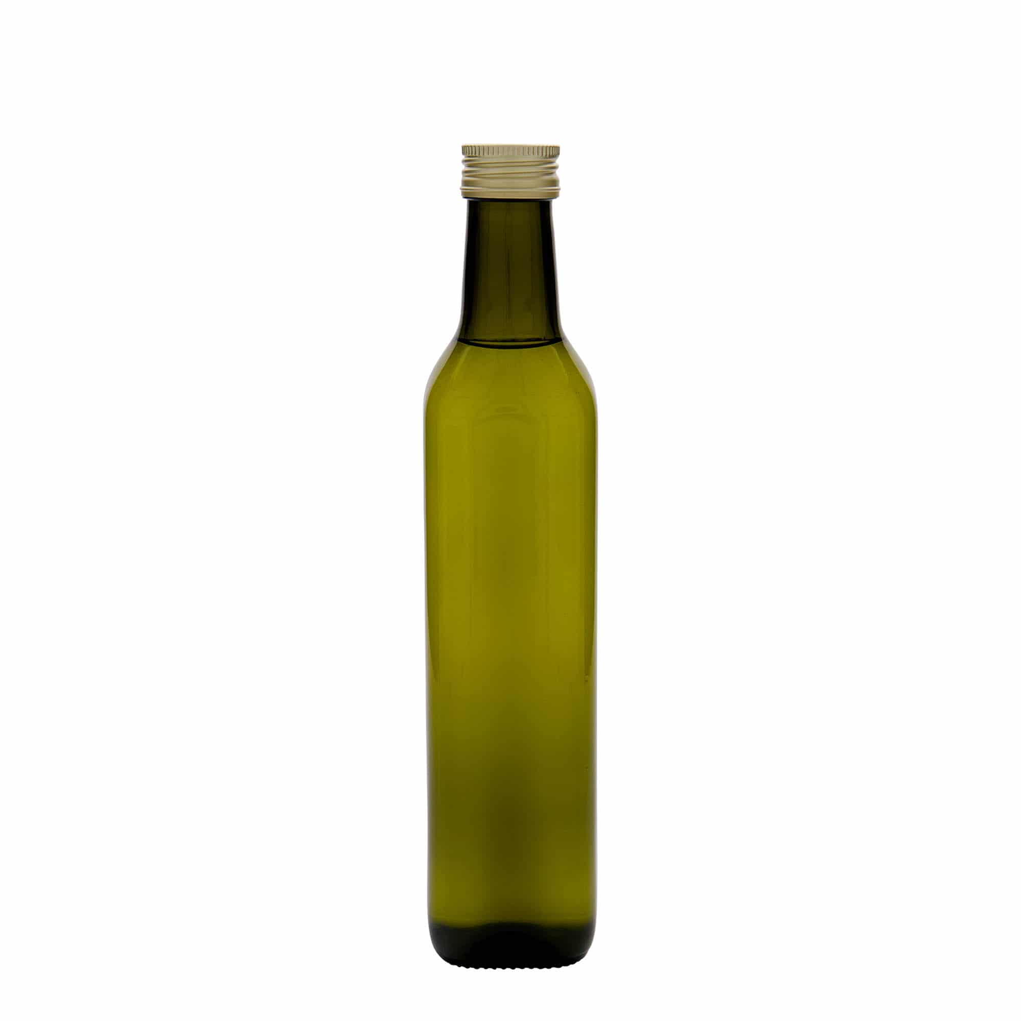 500 ml üvegpalack 'Marasca', négyzet alakú, antikzöld, nyílás: PP 31,5