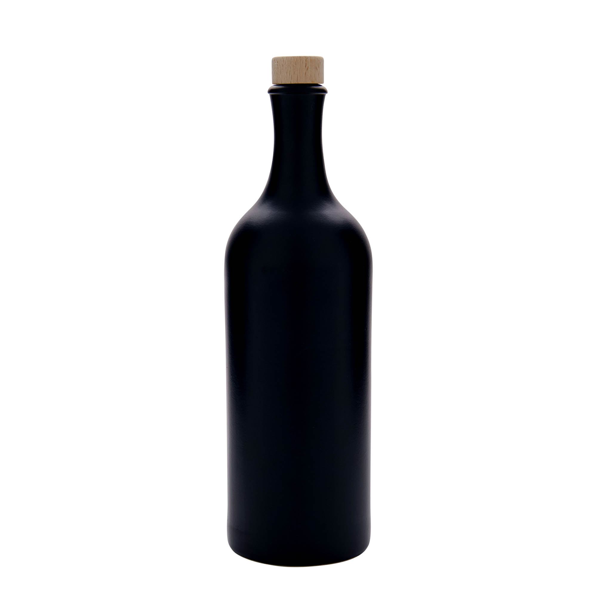 750 ml hosszúnyakú agyagedény, kőedény, fekete, száj: parafa