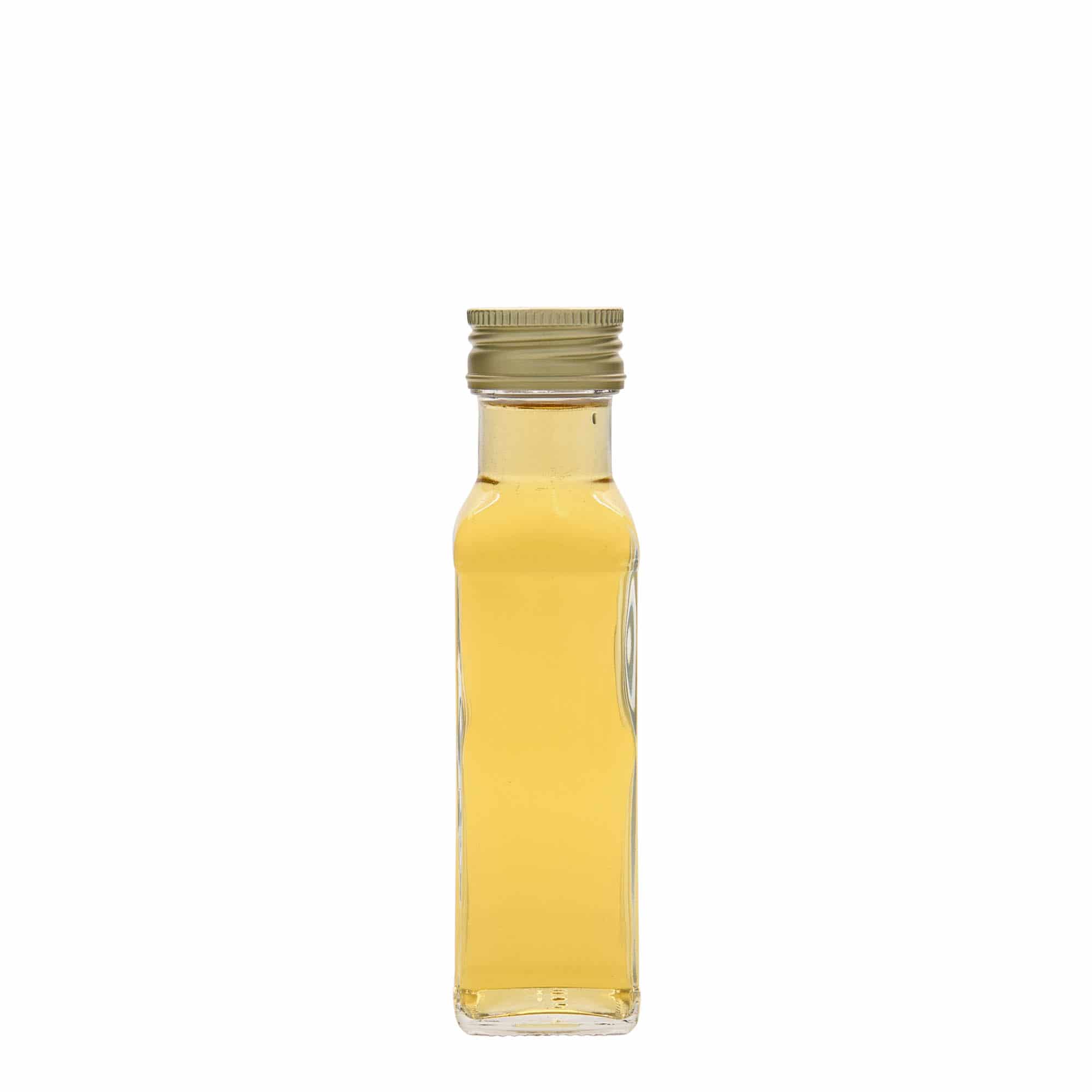 100 ml-es üvegpalack 'Marasca', négyzet alakú, szájnyílás: PP 31,5