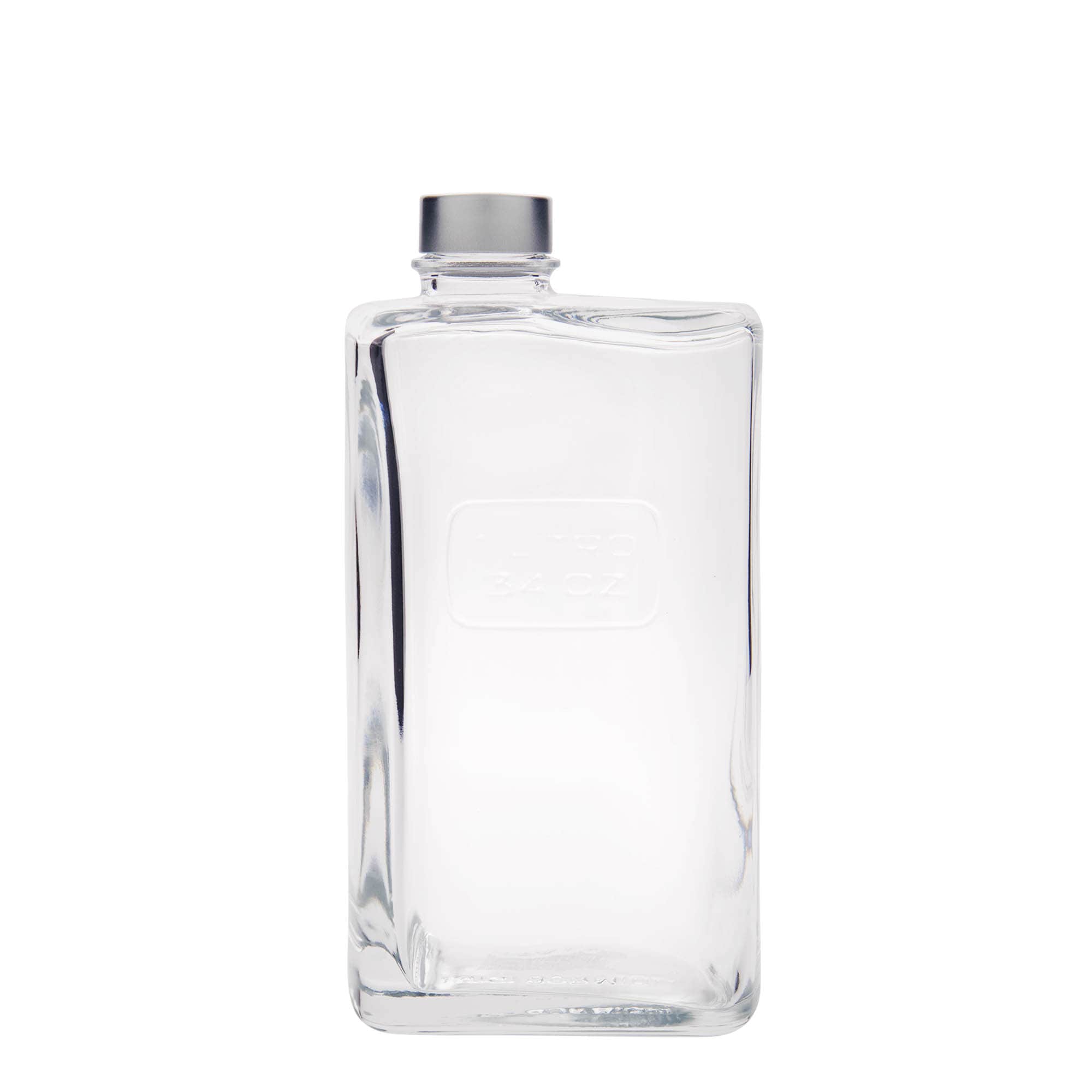 1000 ml-es üvegpalack 'Optima Lattina', négyszögletű, szájnyílás: csavaros kupak