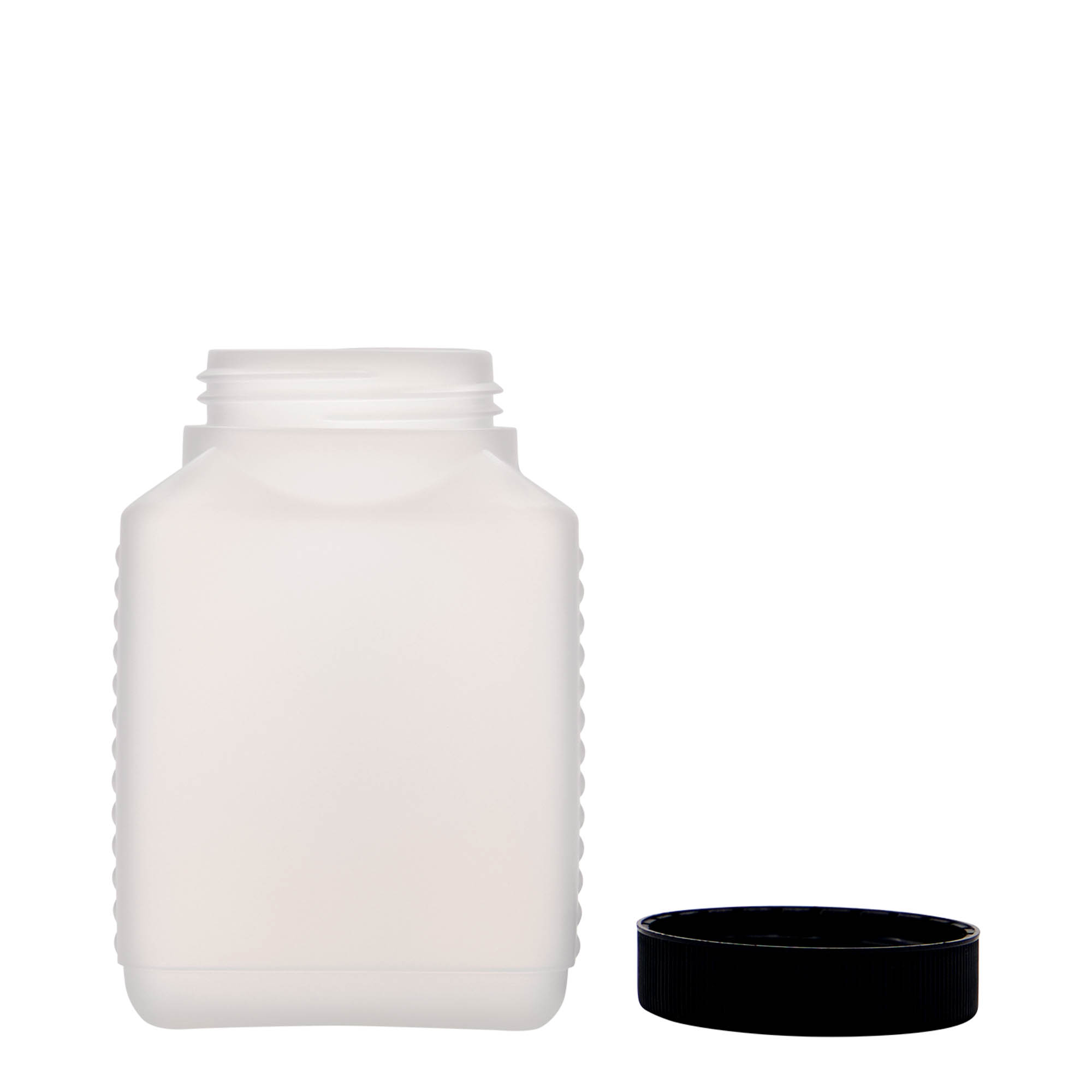 500 ml széles nyakú palack, téglalap alakú, HDPE műanyag, természetes, nyílás: DIN 60 EPE 500 ml széles nyakú palack, téglalap alakú, HDPE műanyag, természetes, nyílás: DIN 60 EPE