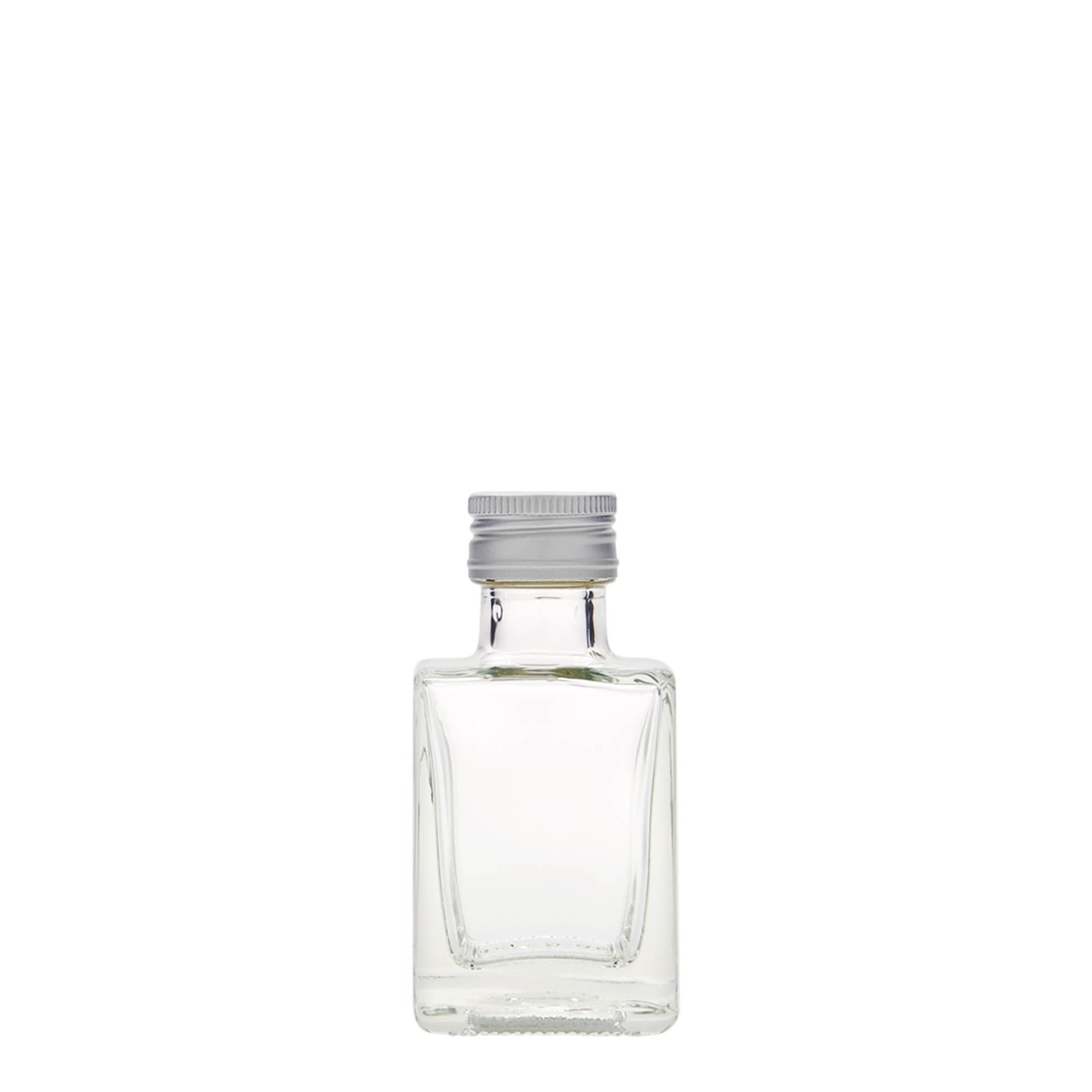 50 ml üvegpalack 'Cube', négyzet alakú, nyílás: PP 24