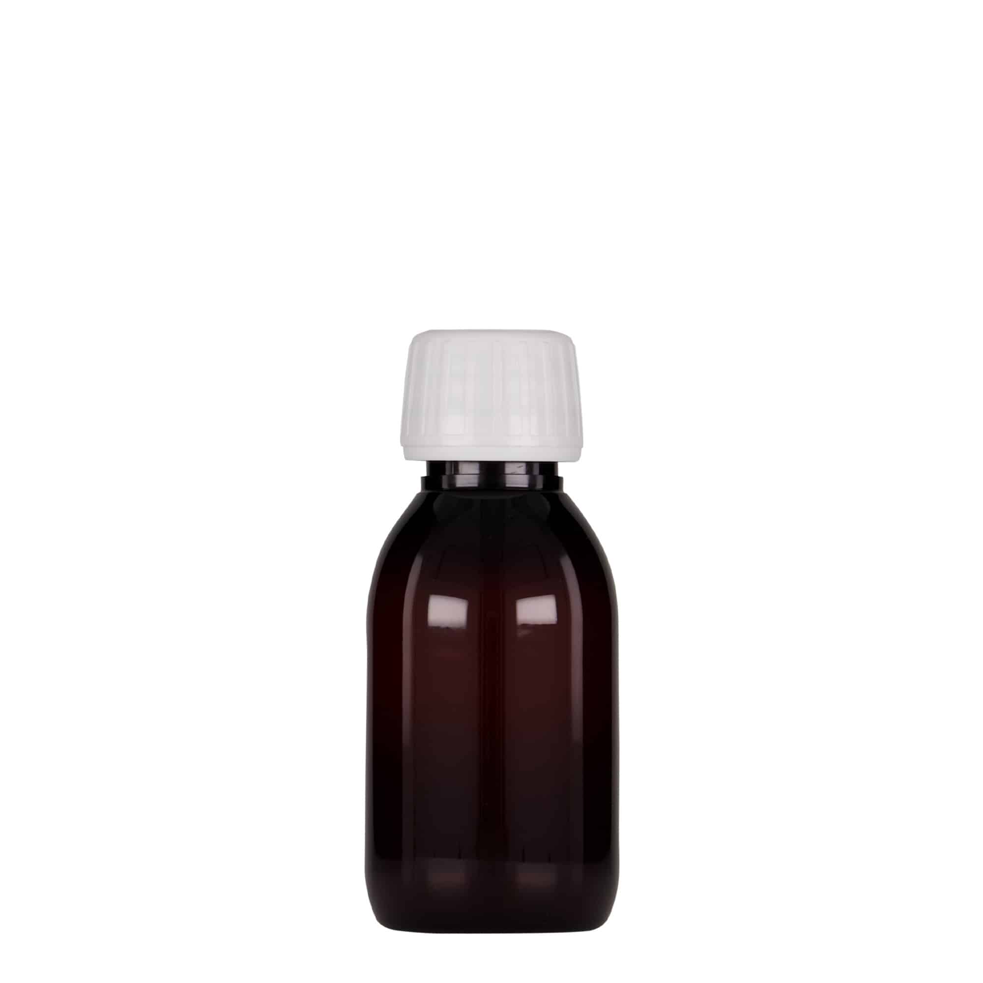 100 ml-es PET-patikai üveg, barna, műanyag, szájnyílás: PP 28
