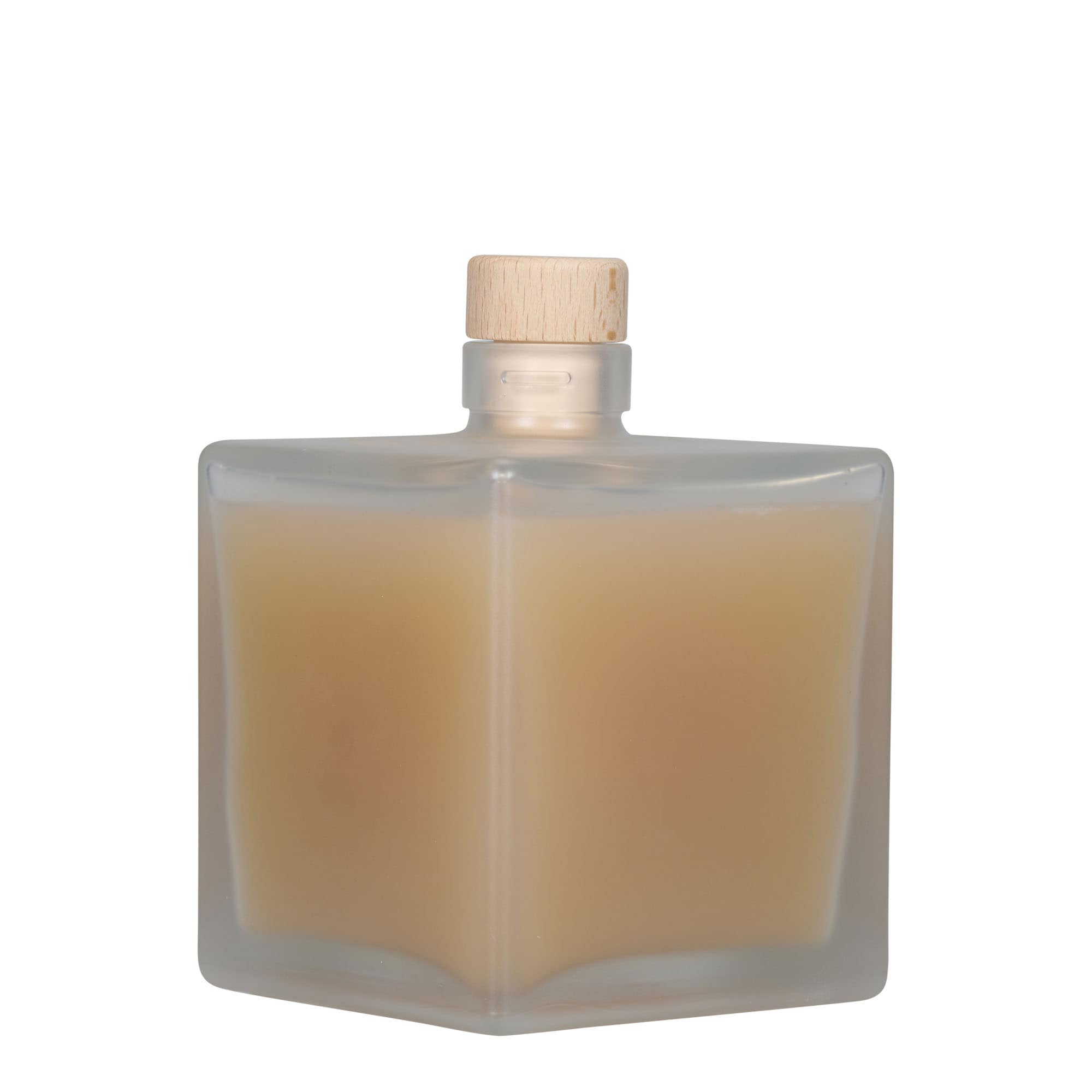 500 ml üveges palack 'Cube', négyzet alakú, jeges hatású, nyílás: parafa dugó