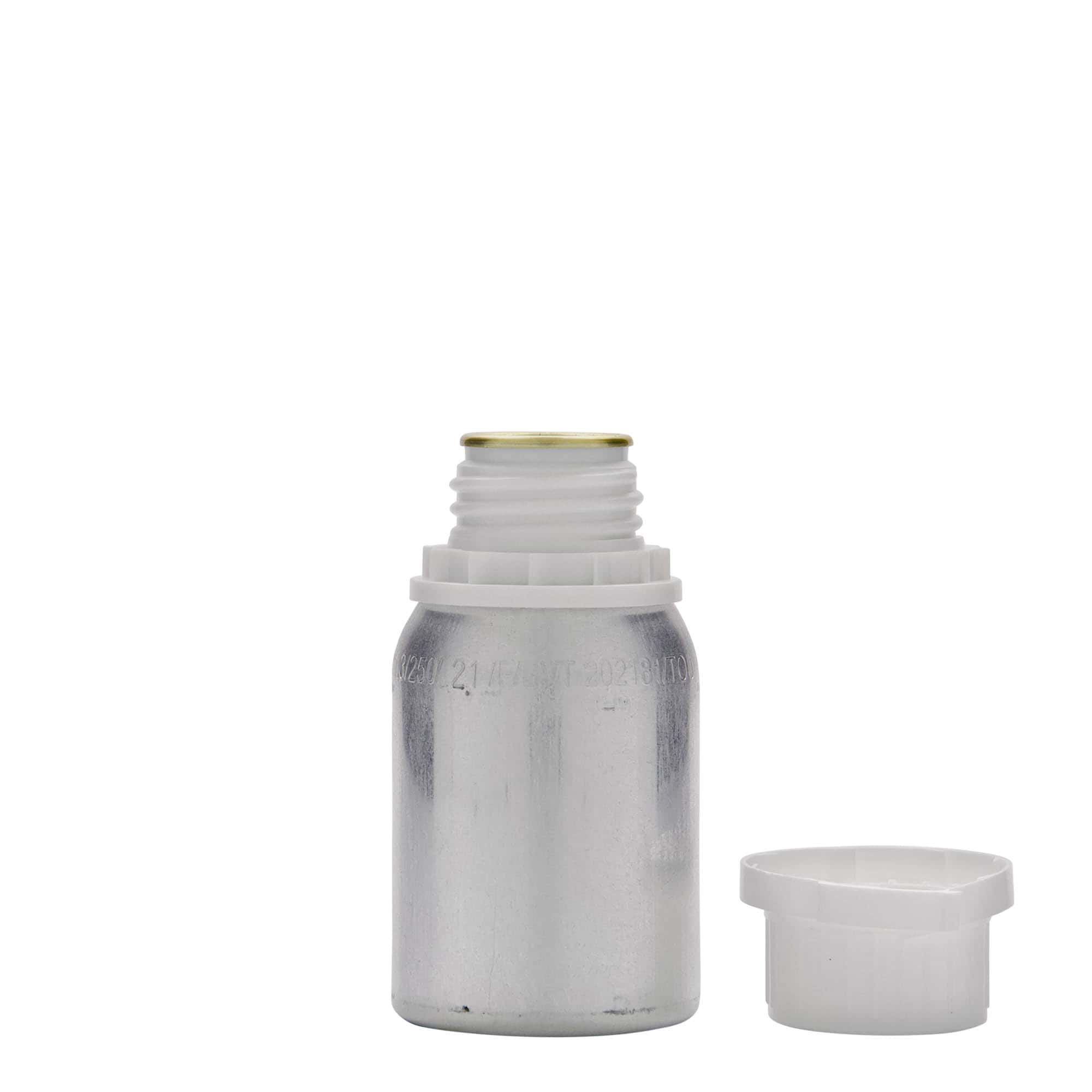 125 ml alumínium palack, fém, ezüst, nyílás: DIN 32