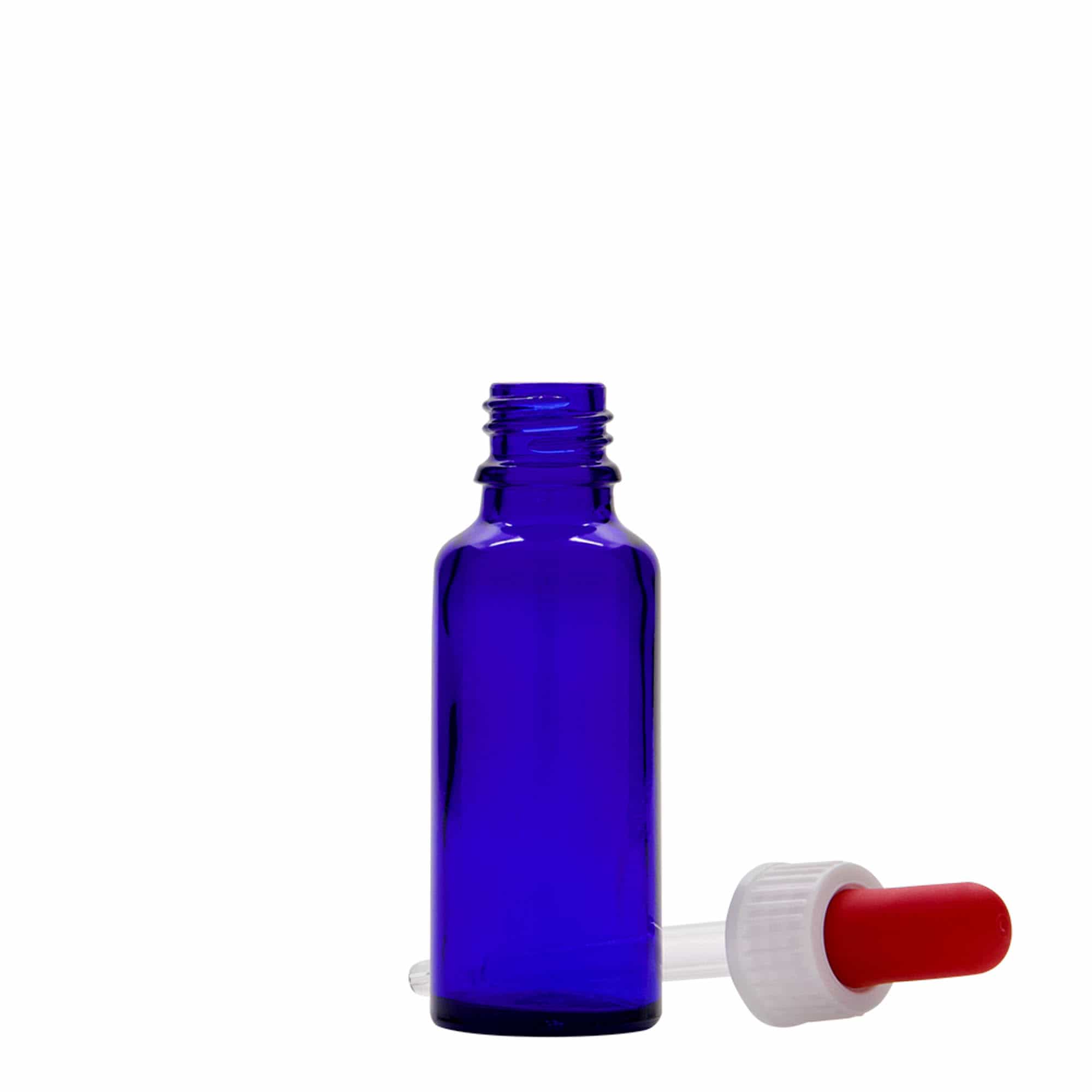 30 ml pipettás üveg orvosi, üveg, királykék-piros, nyílás: DIN 18